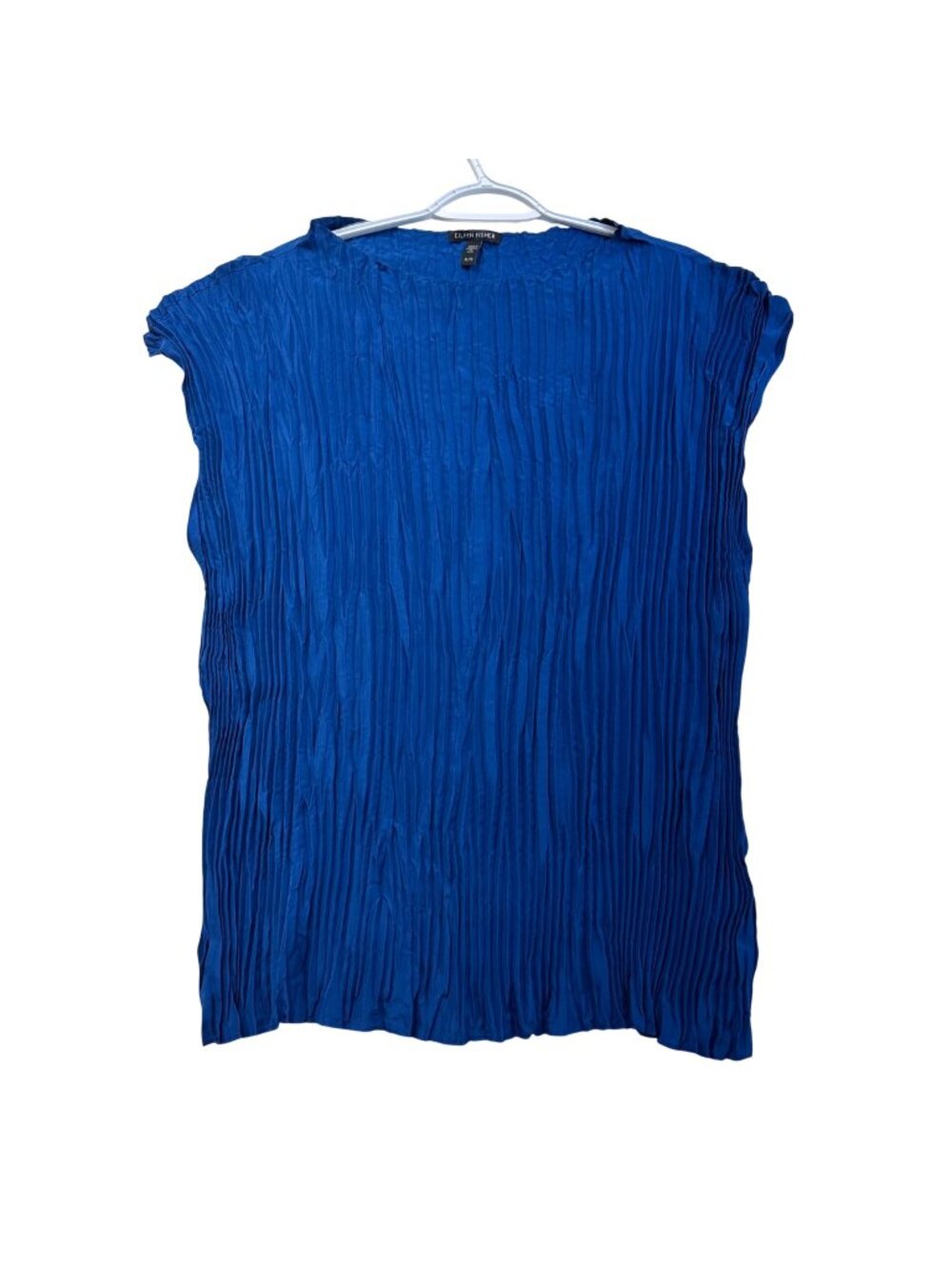 Eileen Fisher 100% Silk Crinkle Pleated Cap Sleeve Top Blouse Size XL Royal Blue